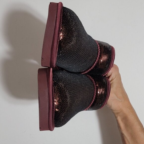 NEW UGG Classic Ultra Mini Mirror Ball Boots Womens 7 Wild Grape Sequin Fur - Picture 5 of 10